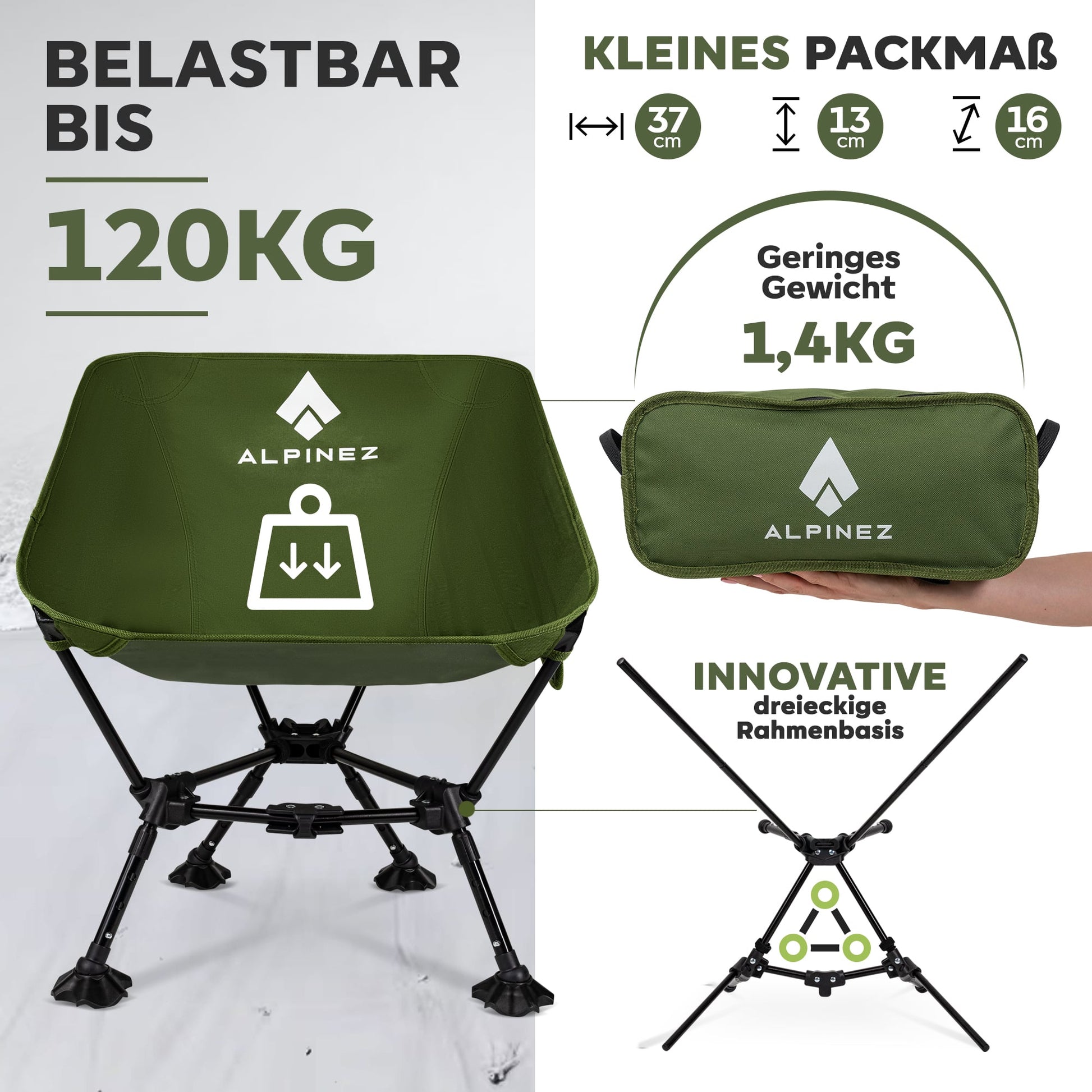 bequemer campingstuhl mit kleinem packmaß ALPINEZ Campingstuhl Faltbar & Leicht